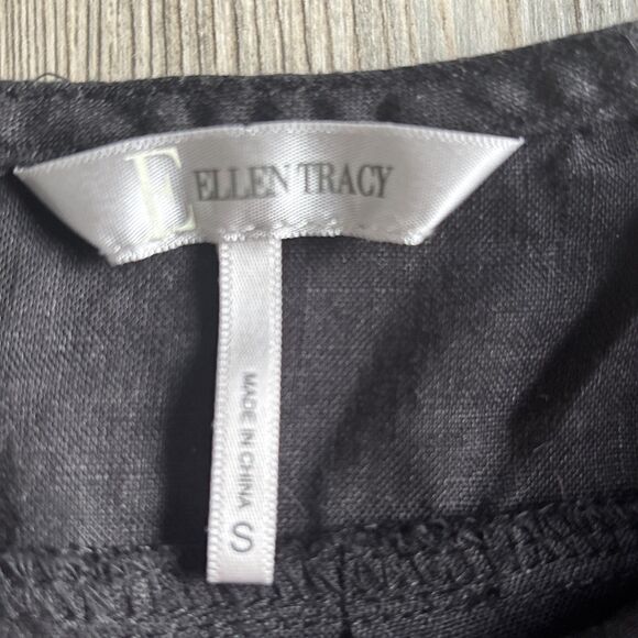 Ellen Tracy 100% Linen Black Dress Top Tunic W 3/4 Sleeves Size Small - Picture 4 of 8